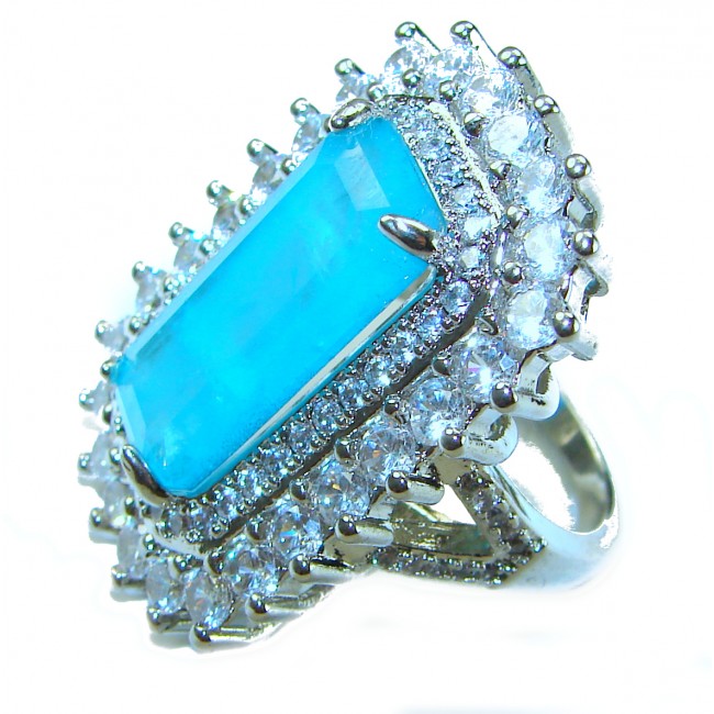 Luxurious baquette Cut 26.5 ctw Paraiba Tourmaline .925 Sterling Silver handcrafted Statement Ring size 6
