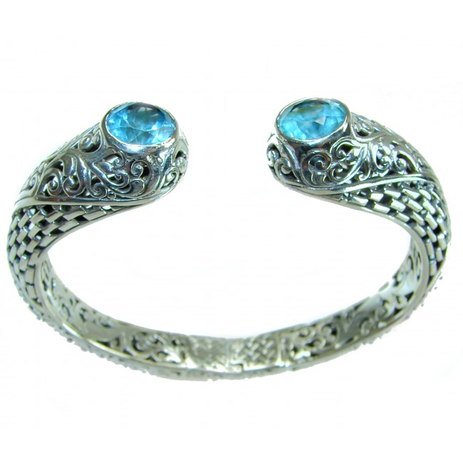 Large and Heavy Bali Legacy 45.5 grams authentic 10.9 carat Swiss Blue topaz Floral Bracelet in .925 Sterling Silver handcrafted