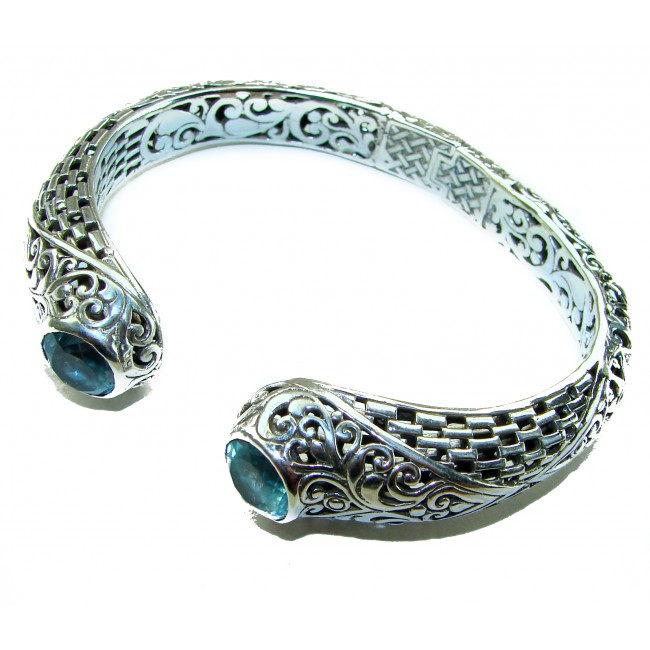 Large and Heavy Bali Legacy 45.5 grams authentic 10.9 carat Swiss Blue topaz Floral Bracelet in .925 Sterling Silver handcrafted