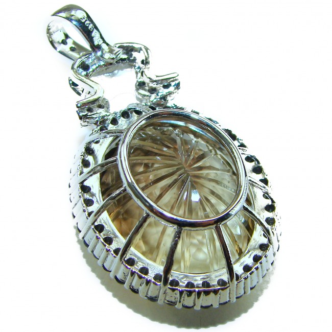 Esmeralda Authentic 45.5 carat carved Smoky Topaz SAPPHIRE .925 Sterling Silver handmade Pendant