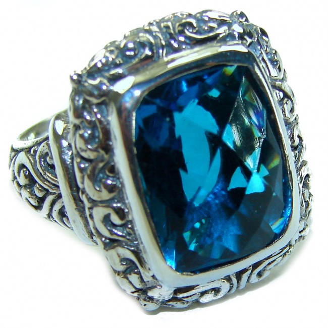 Rare Bali Made - 12.5 carat London Blue Topaz .925 Sterling Silver handmade Ring size 6 - photo 3