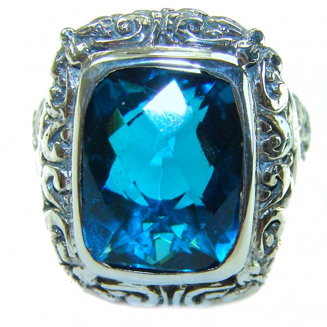 Rare Bali Made - 12.5 carat London Blue Topaz .925 Sterling Silver handmade Ring size 6 - photo 2