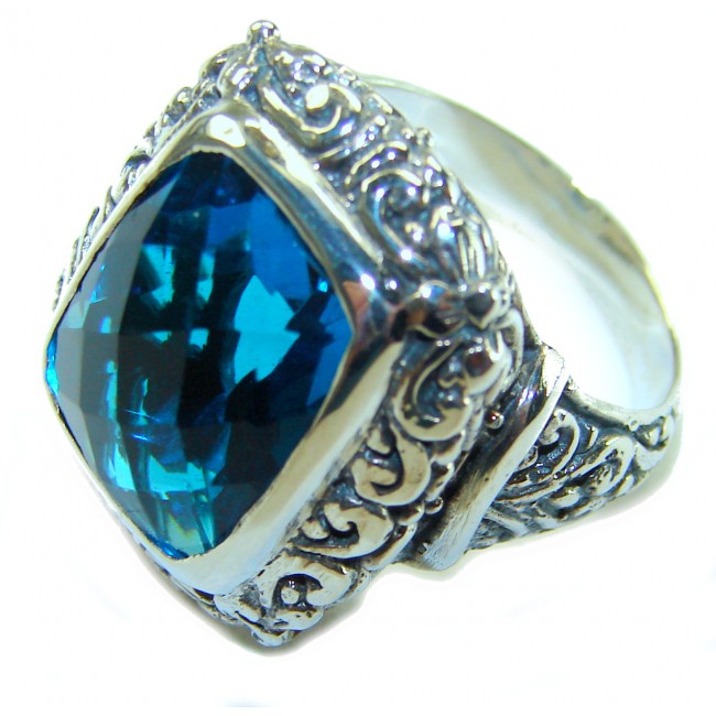 Rare Bali Made - 12.5 carat London Blue Topaz .925 Sterling Silver handmade Ring size 6 - photo 1