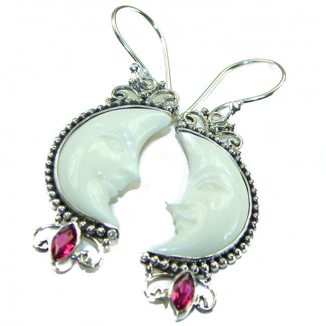 Moonface natural carved Bone .925 Sterling Silver earrings
