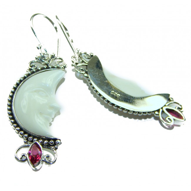 Moonface natural carved Bone .925 Sterling Silver earrings