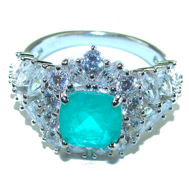 Square Cut 3.8 ctw Paraiba Tourmaline .925 Sterling Silver handcrafted Statement Ring size 8 1/2