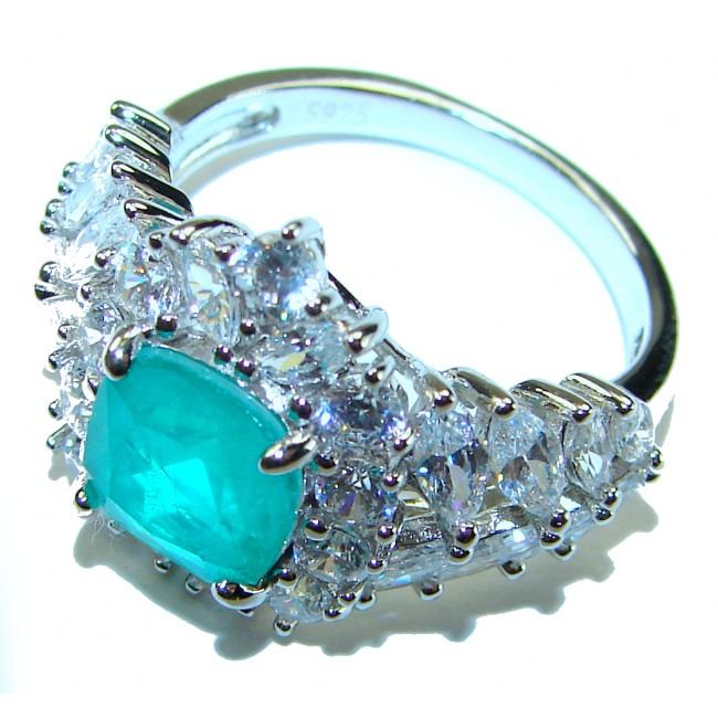 Square Cut 3.8 ctw Paraiba Tourmaline .925 Sterling Silver handcrafted Statement Ring size 8 1/2