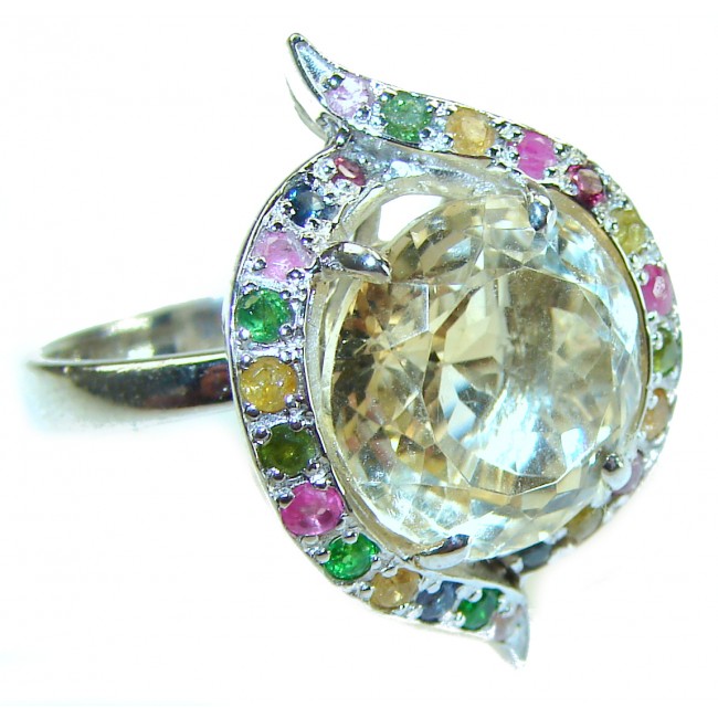 Splendid 8.5 carat Citrine multicolor Sapphire .925 Sterling Silver Handcrafted Statement ring size 8