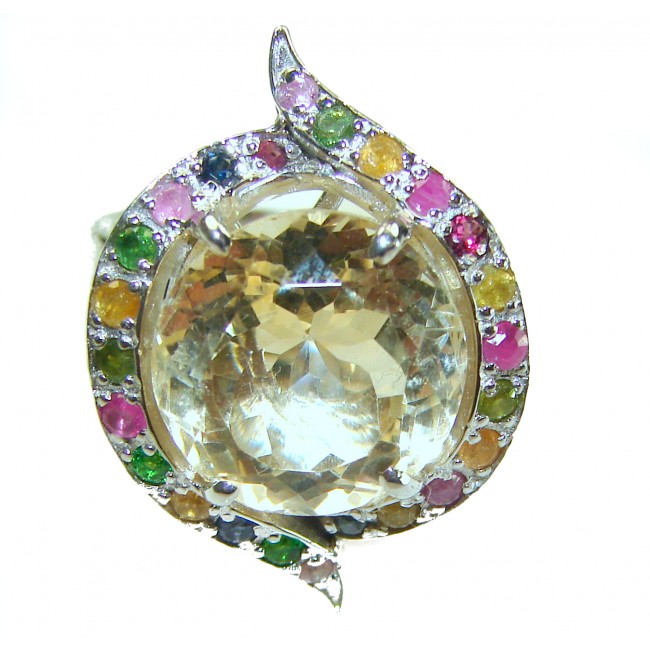 Splendid 8.5 carat Citrine multicolor Sapphire .925 Sterling Silver Handcrafted Statement ring size 8