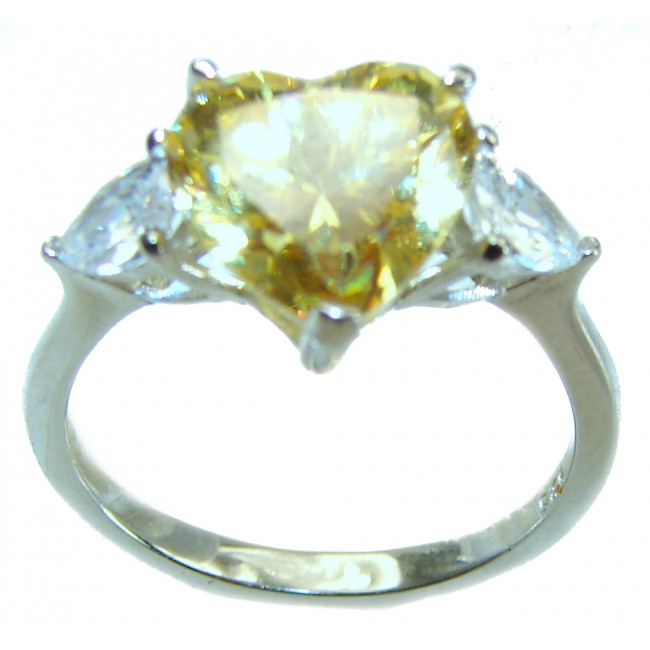 Endless Love 4.5 carat Heart cut Yellow Sapphire .925 Sterling Silver handcrafted ring; s. 8 - photo 3