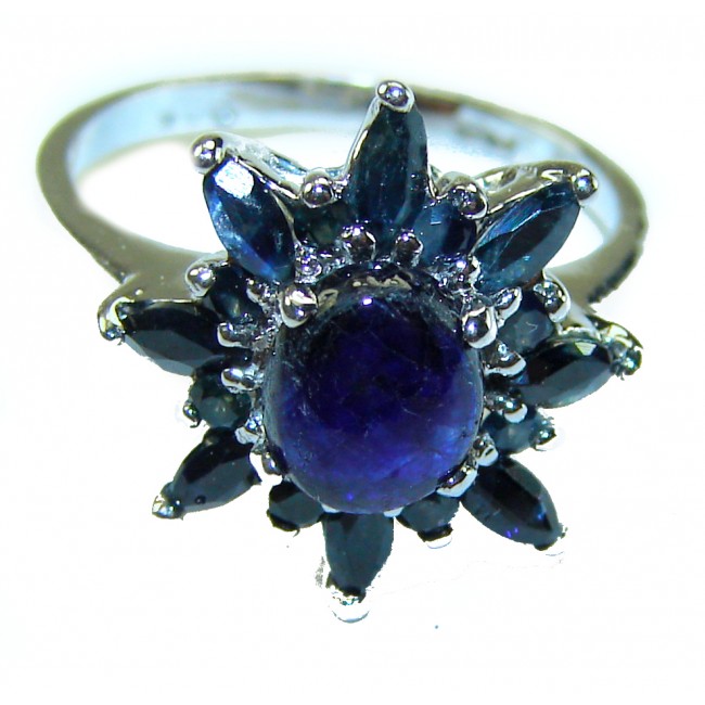 Vintage style - authentic 3.5 carat Sapphire .925 Sterling Silver handcrafted Ring size 5