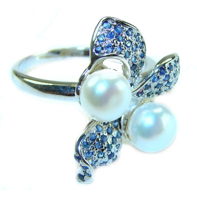 White Flower Pearl Sapphire .925 Sterling Silver brilliantly handcrafted ring s. 8 1/4 - photo 3