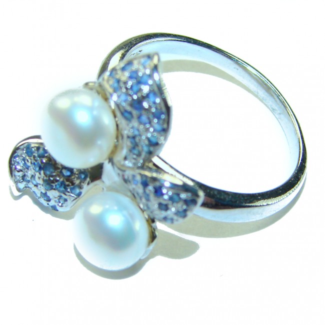 White Flower Pearl Sapphire .925 Sterling Silver brilliantly handcrafted ring s. 8 1/4 - photo 1