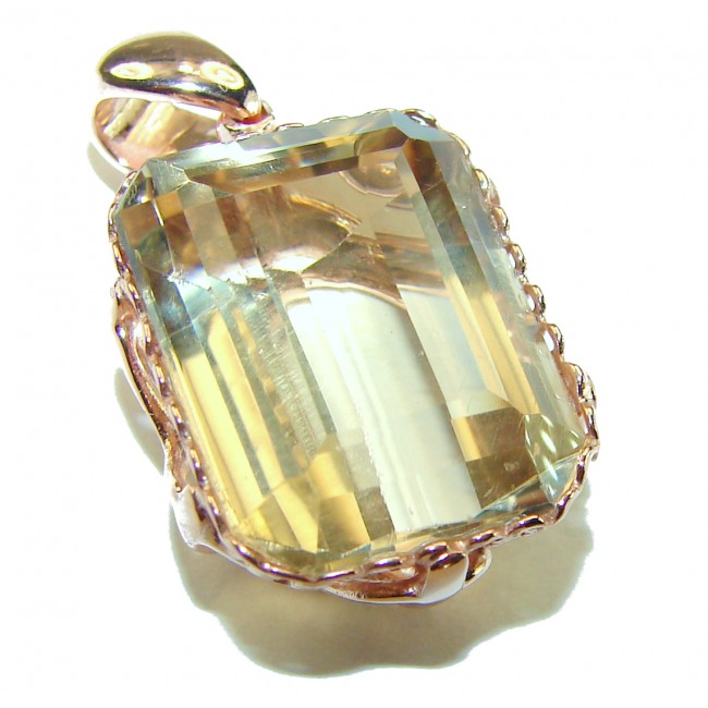 10.3 carat Lemon Quartz 14K Rose Gold over .925 Sterling Silver handcrafted pendant