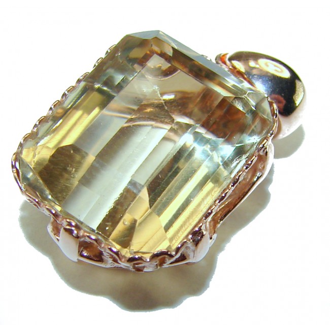 10.3 carat Lemon Quartz 14K Rose Gold over .925 Sterling Silver handcrafted pendant