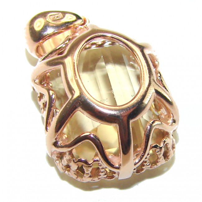 10.3 carat Lemon Quartz 14K Rose Gold over .925 Sterling Silver handcrafted pendant