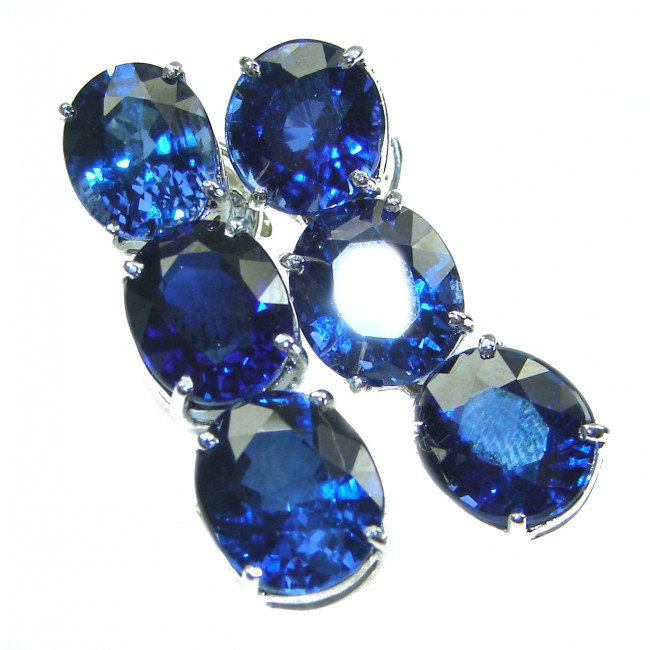 Enchanted Ocean's Drops oval cut 19.5 carat London Blue Topaz .925 Sterling Silver handmade Pendant - photo 4