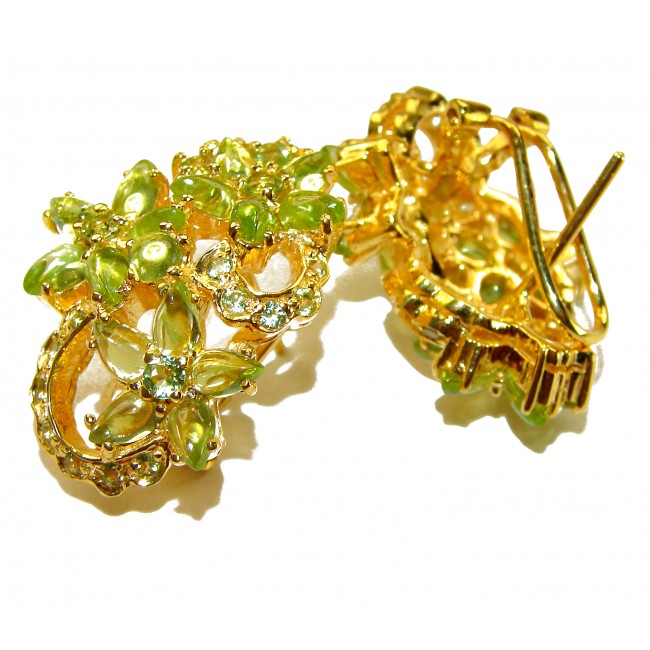Marigolds authentic 21.5 carat Peridot 14K Gold over .925 Sterling Silver handcrafted Statement earrings - Gold peridot earrings, clasp detail, 14K Gold over .925 Silver.