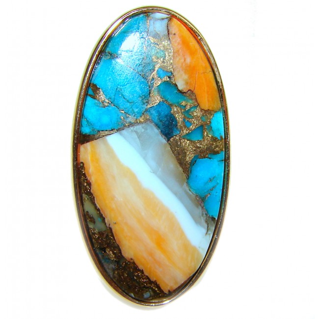 Blessed with Abundance 39.5 carat Oyster Turquoise 18K Gold over .925 Sterling Silver handcrafted Large ring; s. 8 adjustable