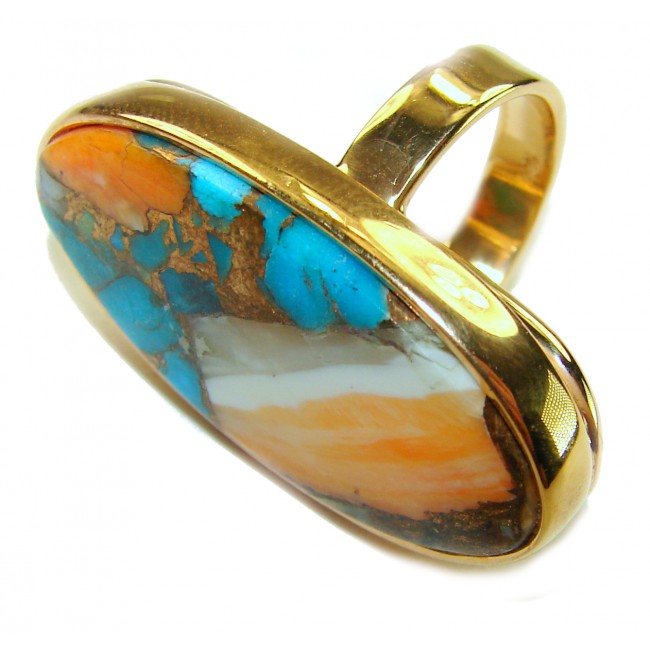 Blessed with Abundance 39.5 carat Oyster Turquoise 18K Gold over .925 Sterling Silver handcrafted Large ring; s. 8 adjustable
