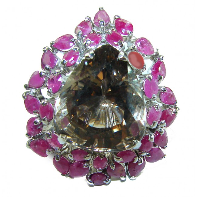 Protective Energy 19.5 carat Champagne Topaz Ruby .925 Sterling Silver Oversized Ring size 7 3/4 - photo 4