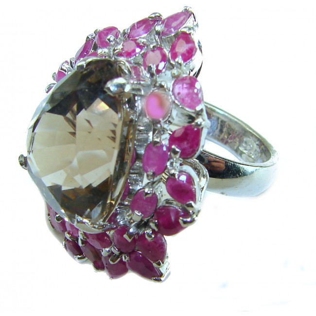 Protective Energy 19.5 carat Champagne Topaz Ruby .925 Sterling Silver Oversized Ring size 7 3/4 - photo 2