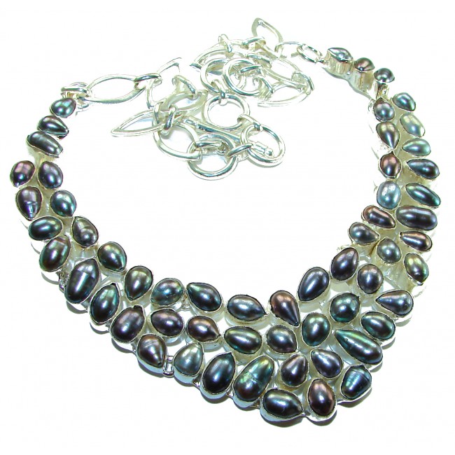 HUGE 102.5 grams genuine Rainbow Mothet of Pearl .925 Sterling Silver handcrafted Necklace