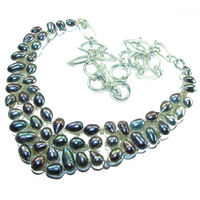 HUGE 102.5 grams genuine Rainbow Mothet of Pearl .925 Sterling Silver handcrafted Necklace