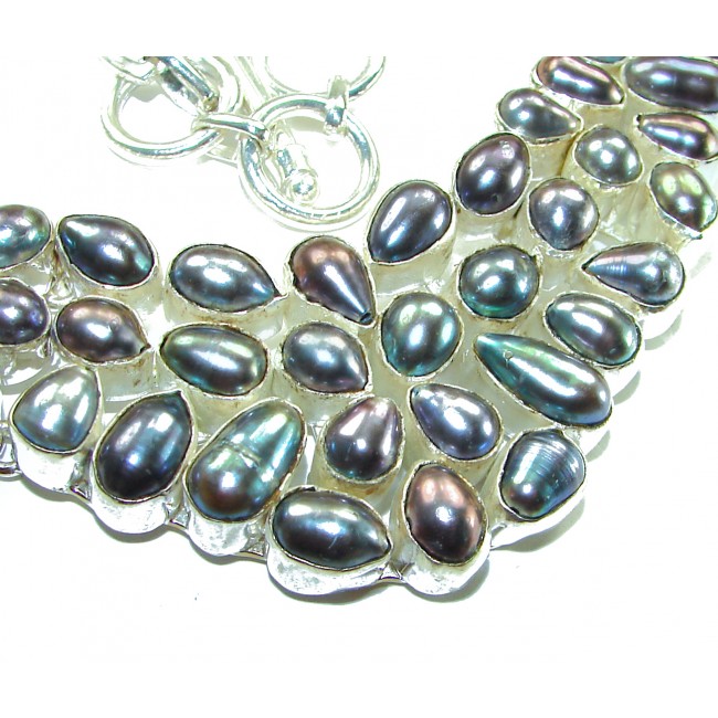 HUGE 102.5 grams genuine Rainbow Mothet of Pearl .925 Sterling Silver handcrafted Necklace