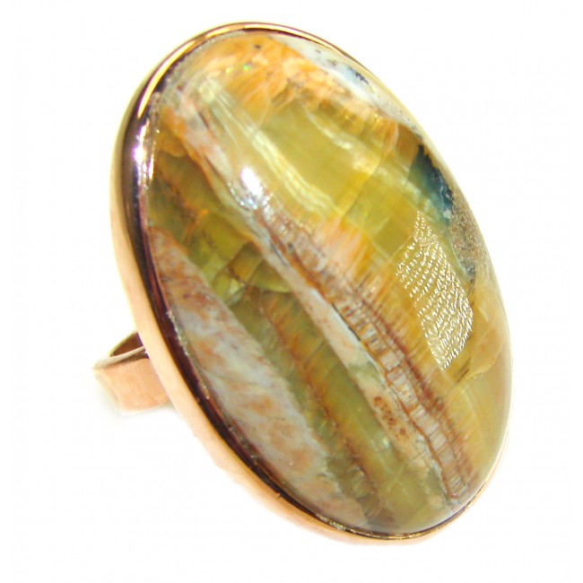 Large Silky Golden Pietersite 14K Rose Gold over .925 Sterling Silver handmade Ring size 8 adjustable