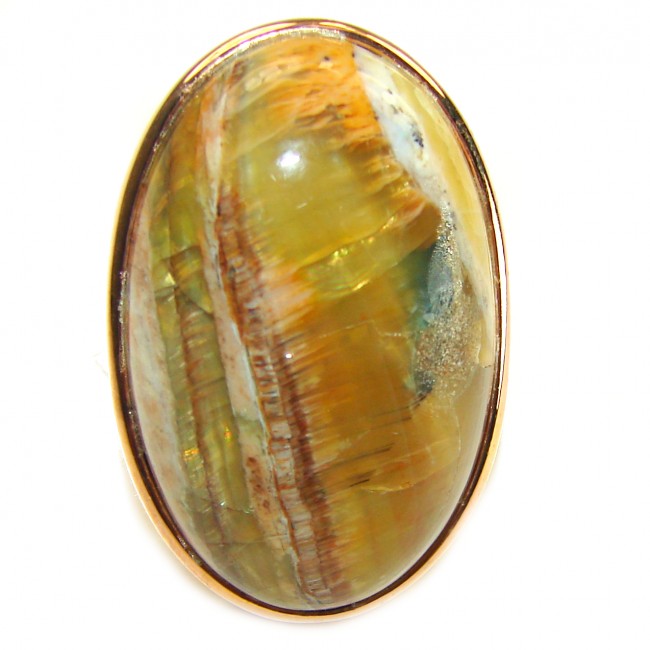 Large Silky Golden Pietersite 14K Rose Gold over .925 Sterling Silver handmade Ring size 8 adjustable