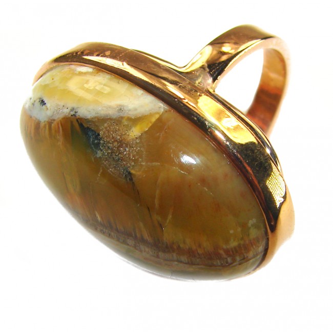 Large Silky Golden Pietersite 14K Rose Gold over .925 Sterling Silver handmade Ring size 8 adjustable