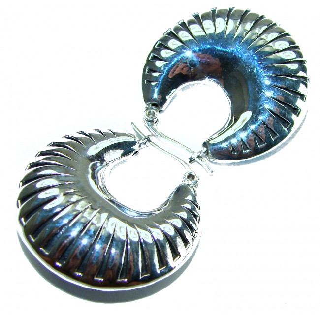 Highly Polished Fancy Modern design .925 Sterling Silver Italy made Earrings - photo 3