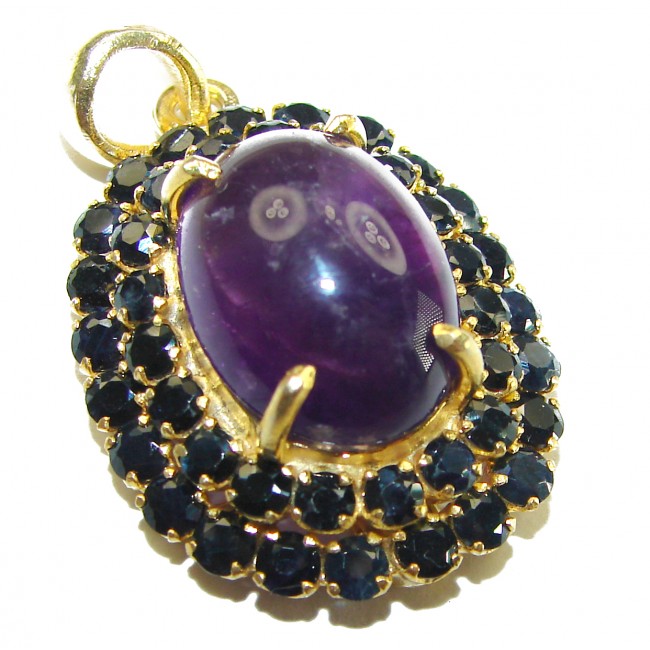 Beautiful Purple Treasure 22.5 carat Amethyst Sapphire 14K Gold over .925 Sterling Silver handcrafted Pendant