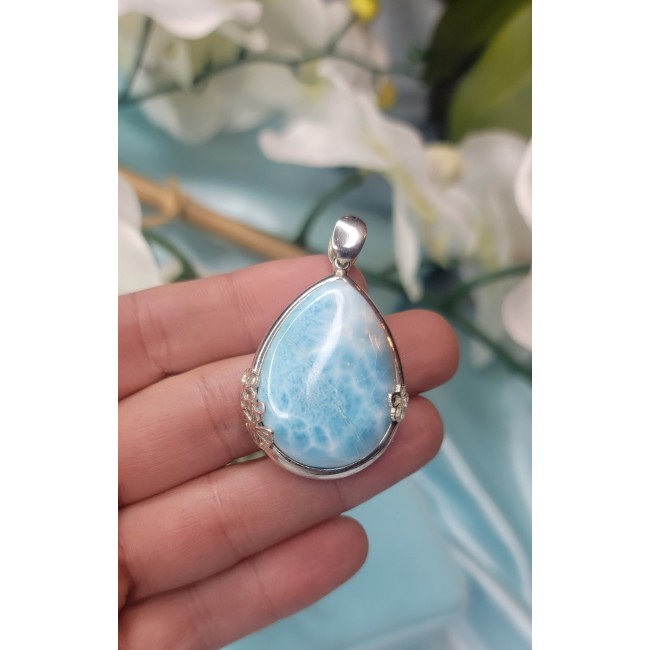 The best quality Natural Larimar from Dominican Republic .925 Sterling Silver handcrafted pendant