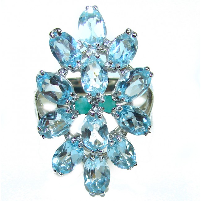 Eau Pure 12.5 carat AQUAMARINE .925 Sterling Silver Handcrafted Ring size 8 - Aquamarine ring close-up, featuring 12.5 carat stones in sterling silver.