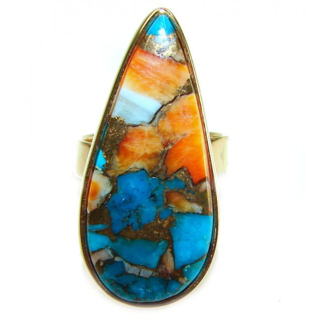Rare 27.5 carat Oyster Turquoise 18K Gold over .925 Sterling Silver handcrafted Large ring; s. 7 adjustable