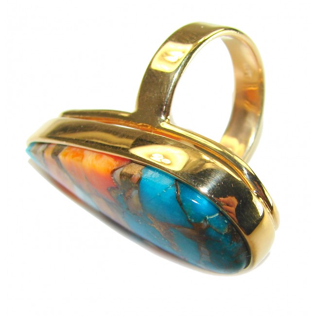 Rare 27.5 carat Oyster Turquoise 18K Gold over .925 Sterling Silver handcrafted Large ring; s. 7 adjustable