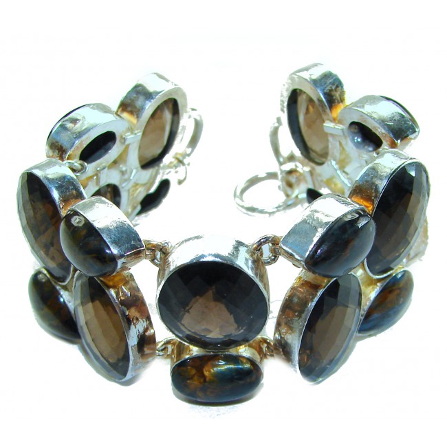 Faith Washed Fear Away 70.2 grams carat Smoky Topaz .925 Sterling Silver handcrafted bracelet - photo 3