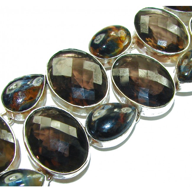 Faith Washed Fear Away 70.2 grams carat Smoky Topaz .925 Sterling Silver handcrafted bracelet - photo 1