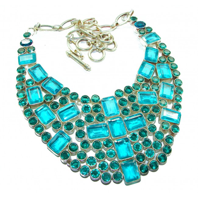 Lavishly Abundant - Holy Cross 165.5 grams lab. Paraiba Tourmaline .925 Sterling Silver handcrafted necklace