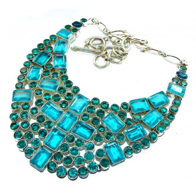 Lavishly Abundant - Holy Cross 165.5 grams lab. Paraiba Tourmaline .925 Sterling Silver handcrafted necklace