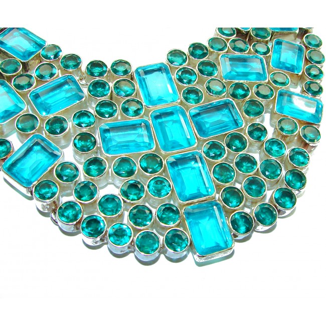 Lavishly Abundant - Holy Cross 165.5 grams lab. Paraiba Tourmaline .925 Sterling Silver handcrafted necklace