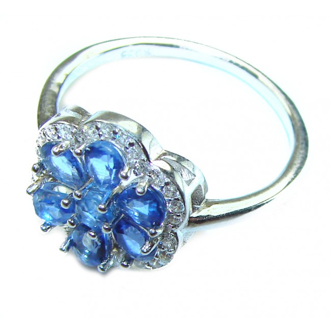 Vintage style - authentic 4.5 carat Sapphire .925 Sterling Silver handcrafted Ring size 7 1/2 - Close-up of vintage-style sapphire ring on white background