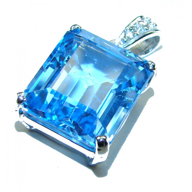 Costa del Sol baquette cut 10.8 carat Swiss Blue Topaz .925 Sterling Silver Handcrafted Pendant - photo 4