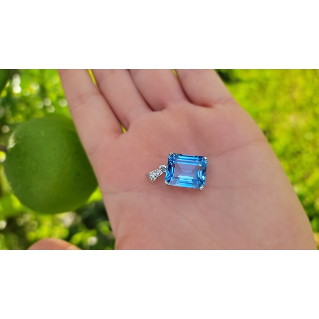 Costa del Sol baquette cut 10.8 carat Swiss Blue Topaz .925 Sterling Silver Handcrafted Pendant - photo 2