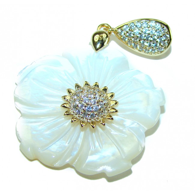 Genuine Blister Pearl lab grown Diamond 18K Gold over .925 Sterling Silver Statement pendant