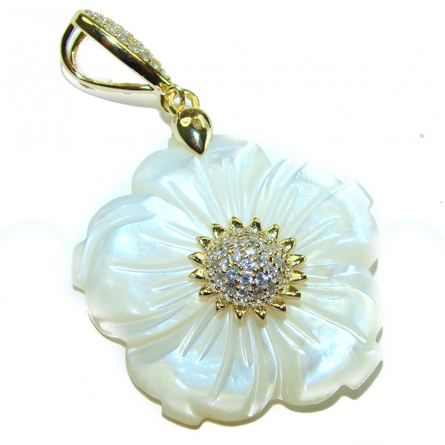 Genuine Blister Pearl lab grown Diamond 18K Gold over .925 Sterling Silver Statement pendant