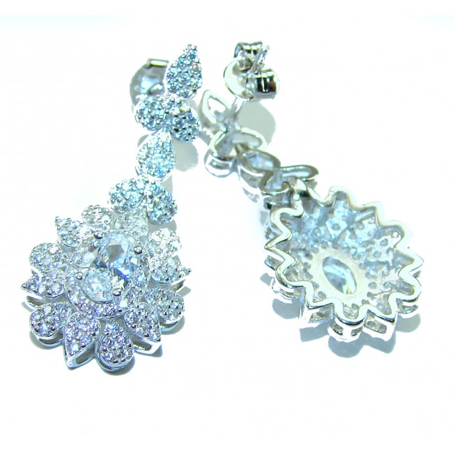 Precious genuine 7.9 carat White Sapphire .925 Sterling Silver handcrafted earrings - Close-up of white sapphire earrings in .925 sterling silver.