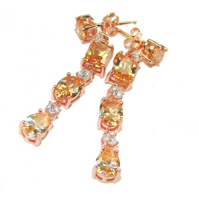 Luxurious Oval cut 7.5 carat Yellow Sapphire 18K Gold over .925 Sterling Silver handcrafted earrings - Elegant yellow sapphire earrings, front view, 18K gold setting.